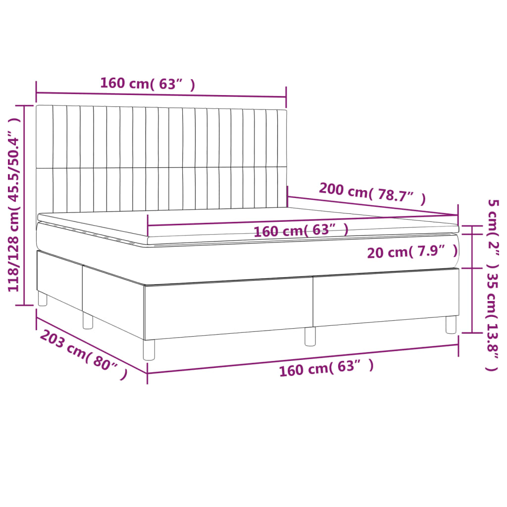 Sommier à lattes de lit et matelas et LED Taupe 160x200cm Tissu