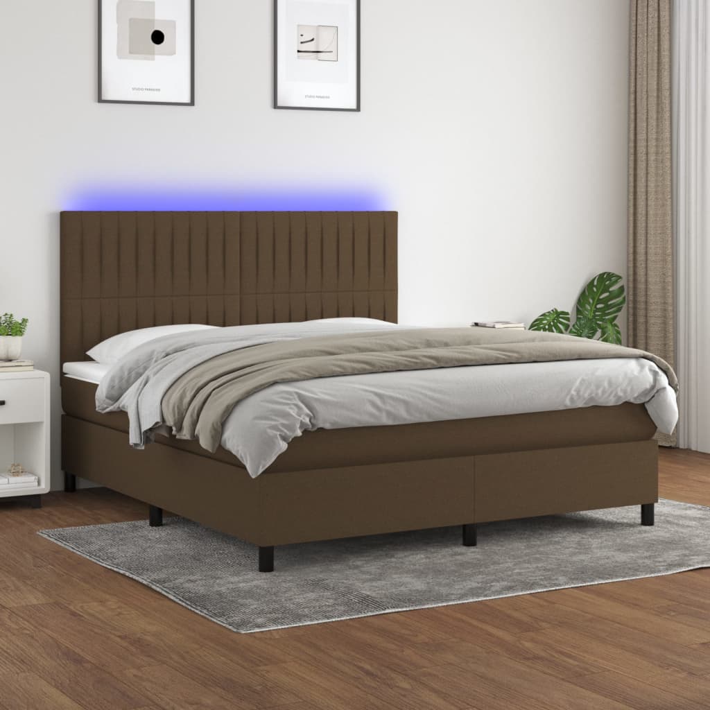 Sommier à lattes de lit matelas et LED Marron foncé 180x200cm