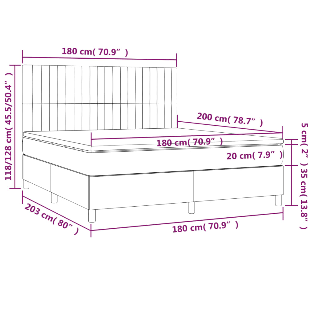 Sommier à lattes de lit et matelas et LED Taupe 180x200cm Tissu