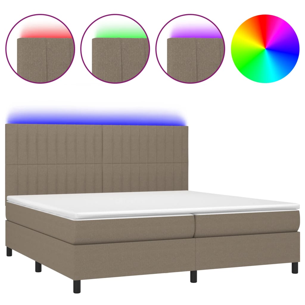 Sommier à lattes de lit et matelas et LED Taupe 200x200cm Tissu