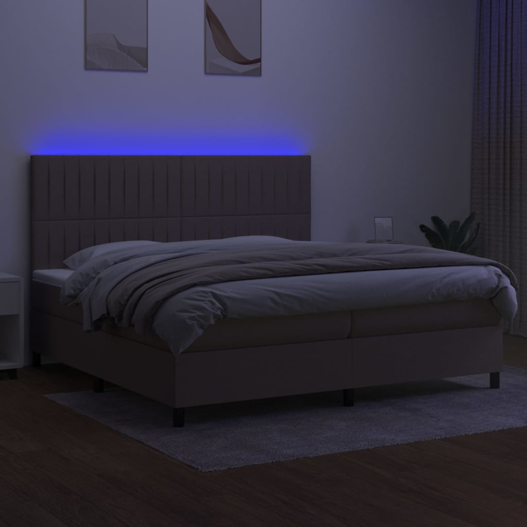 Sommier à lattes de lit et matelas et LED Taupe 200x200cm Tissu