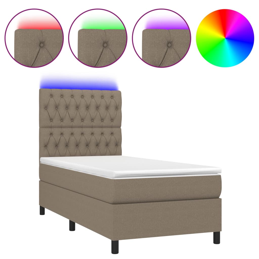 Sommier à lattes de lit et matelas et LED Taupe 80x200cm Tissu