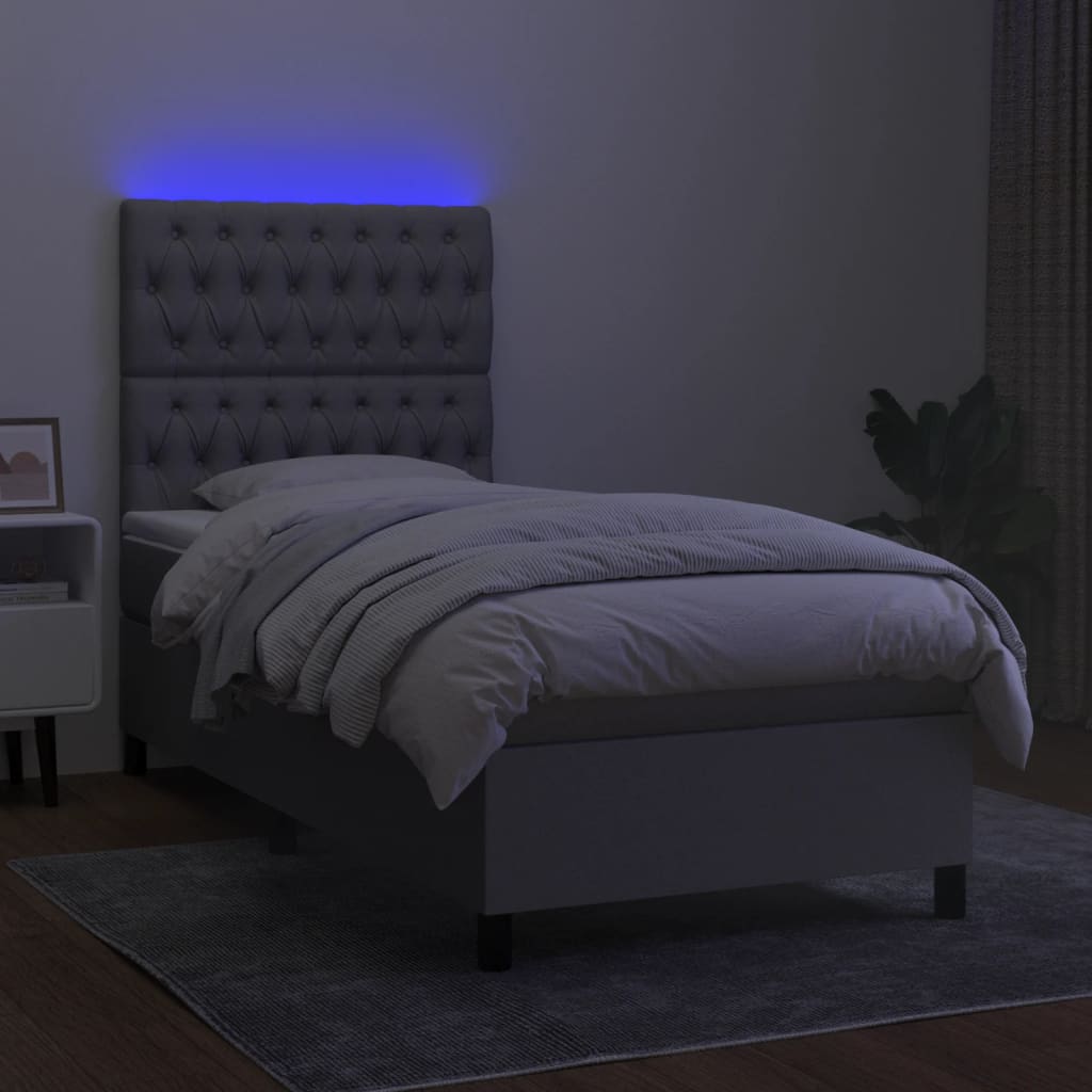 Sommier à lattes de lit avec matelas et LED Gris clair 90x190cm