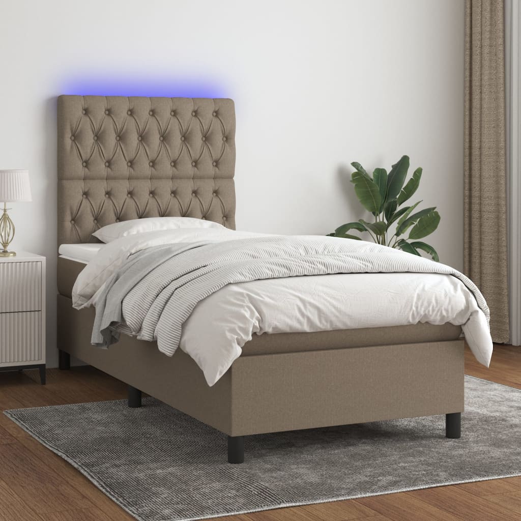 Sommier à lattes de lit et matelas et LED Taupe 90x190 cm Tissu