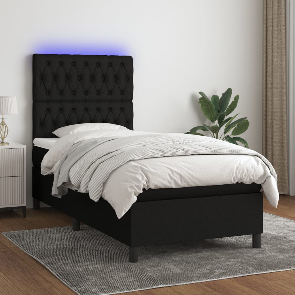 Sommier à lattes de lit avec matelas et LED Noir 90x200cm Tissu