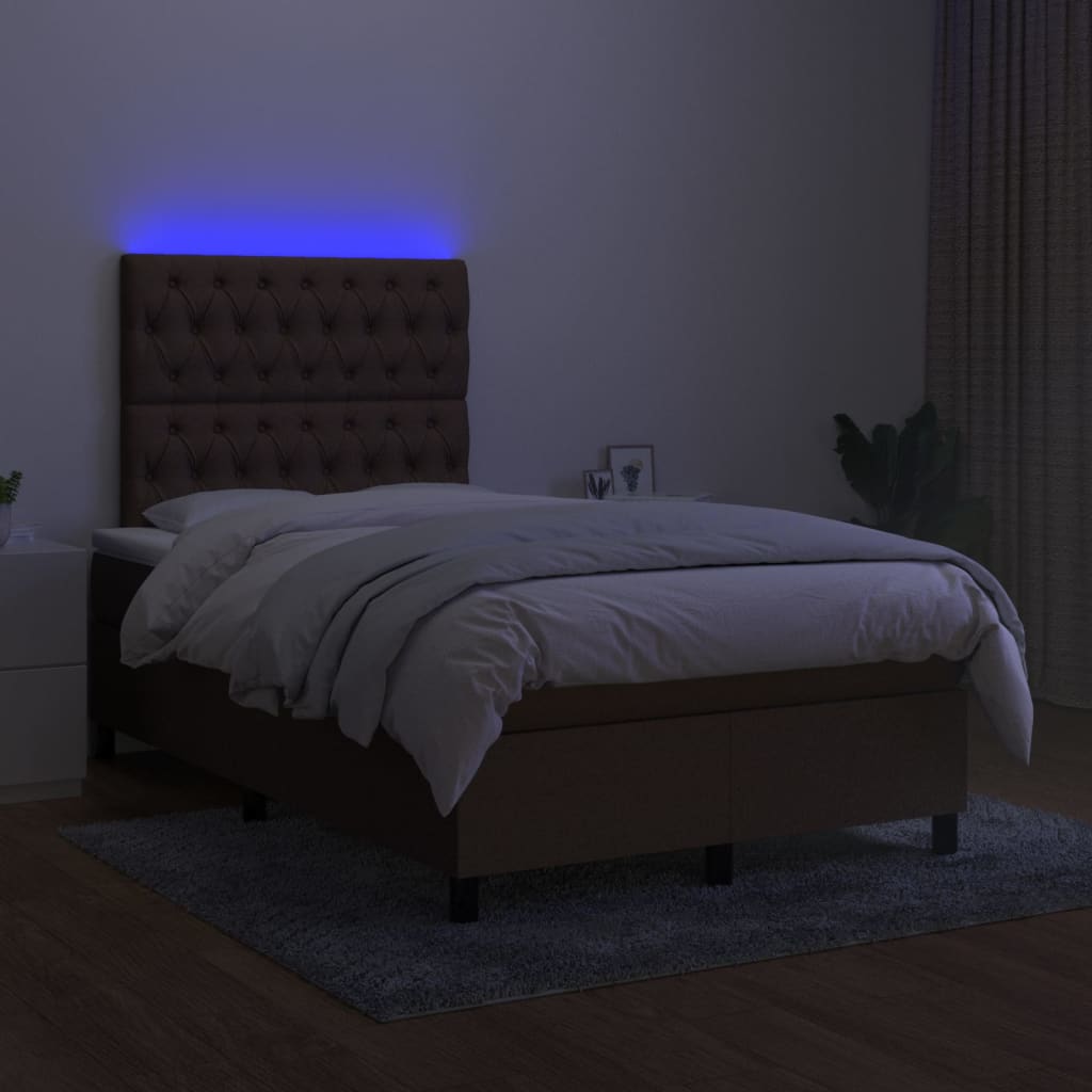 Sommier à lattes de lit matelas et LED Marron foncé 120x200 cm