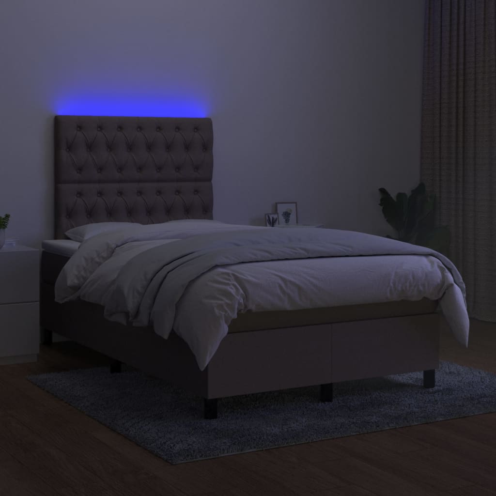 Sommier à lattes de lit et matelas et LED Taupe 120x200cm Tissu