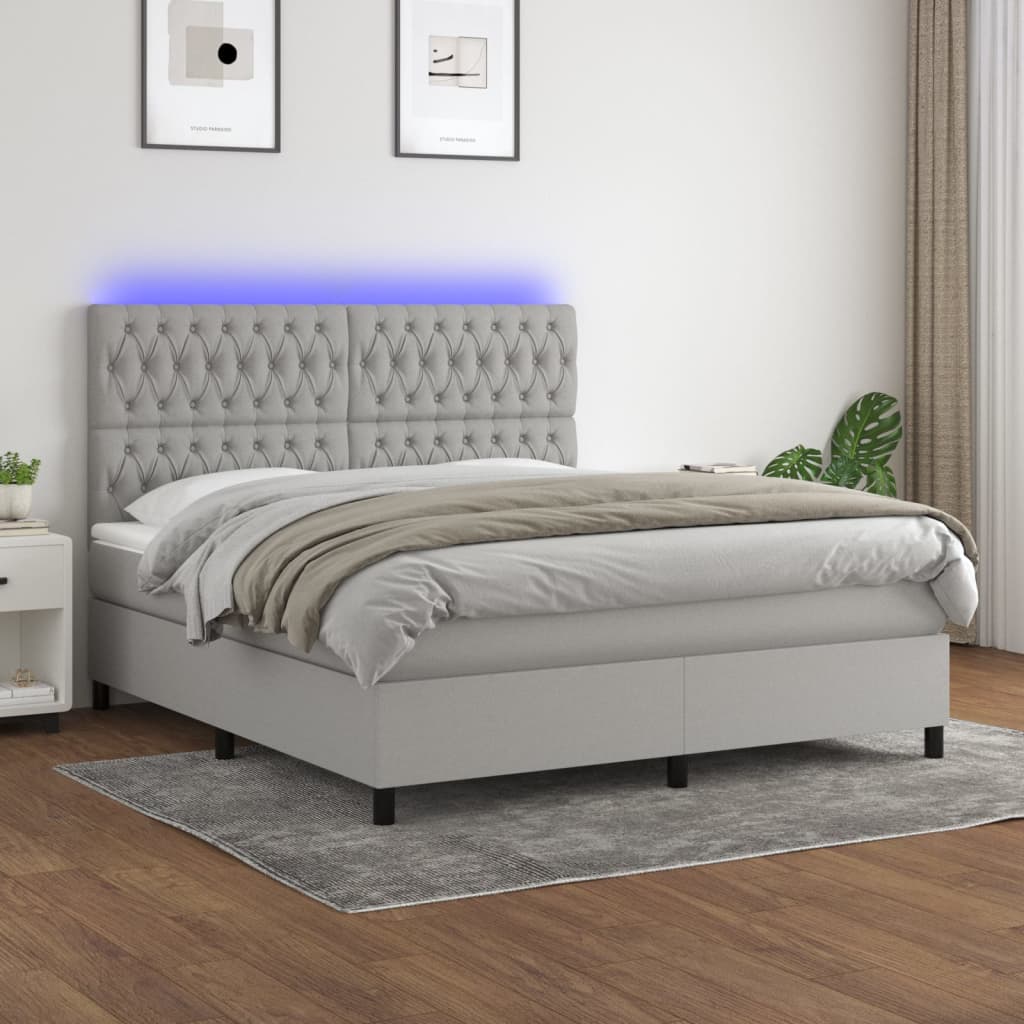 Sommier à lattes de lit matelas et LED Gris clair 160x200 cm