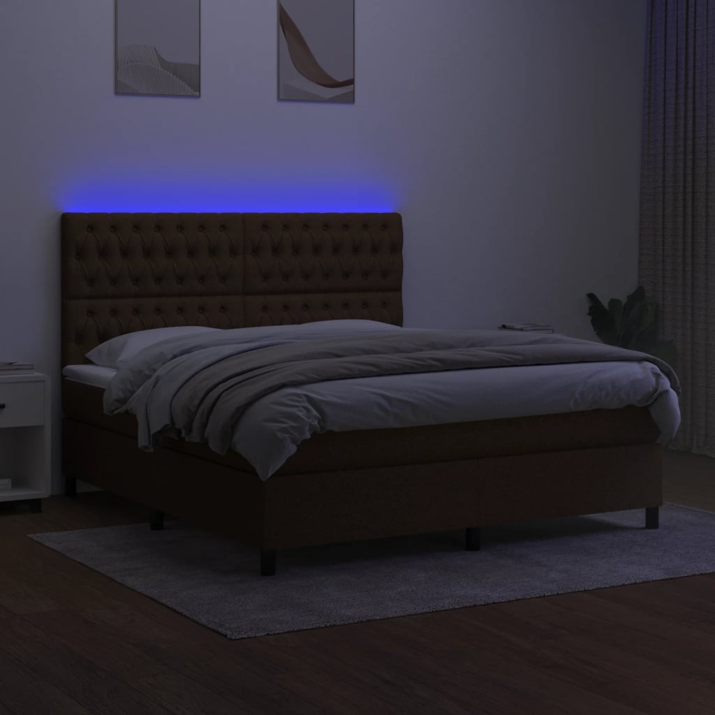 Sommier à lattes de lit matelas et LED Marron foncé 160x200 cm