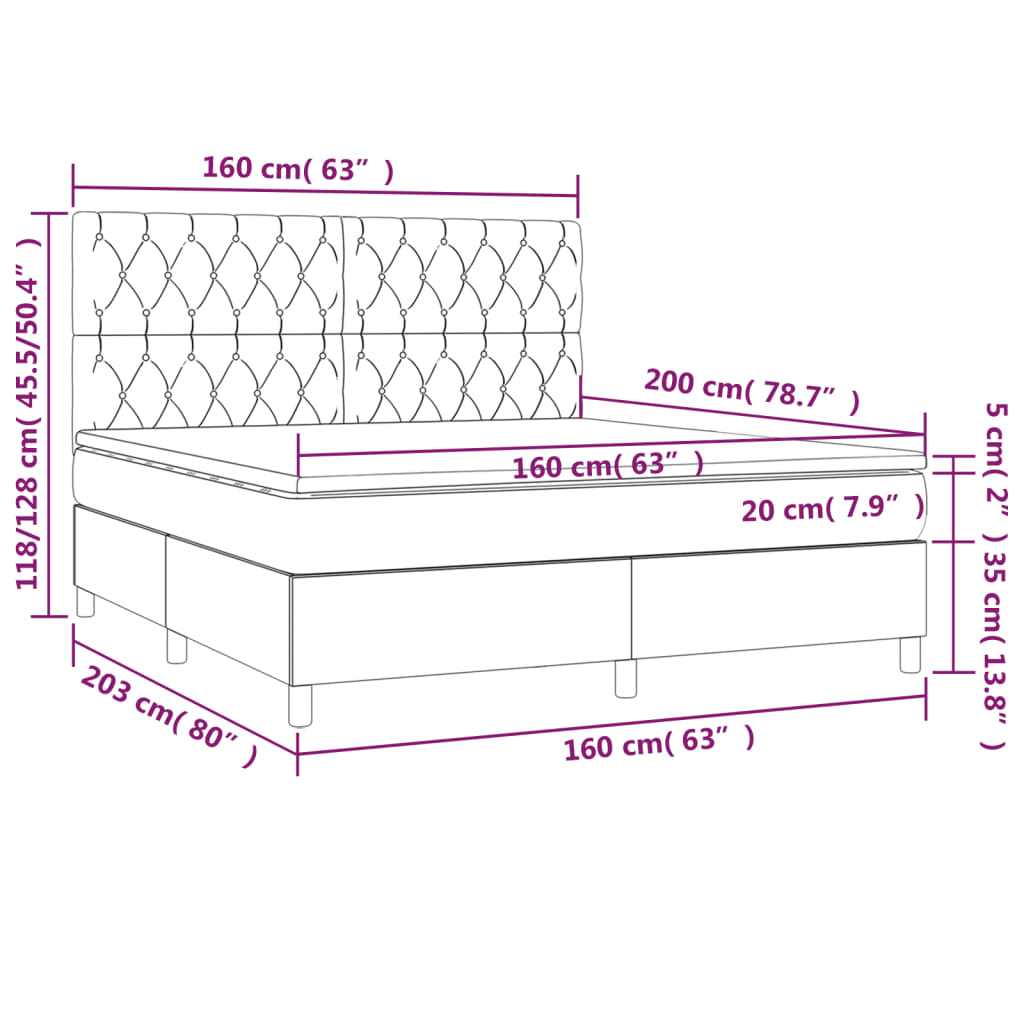 Sommier à lattes de lit matelas et LED Marron foncé 160x200 cm