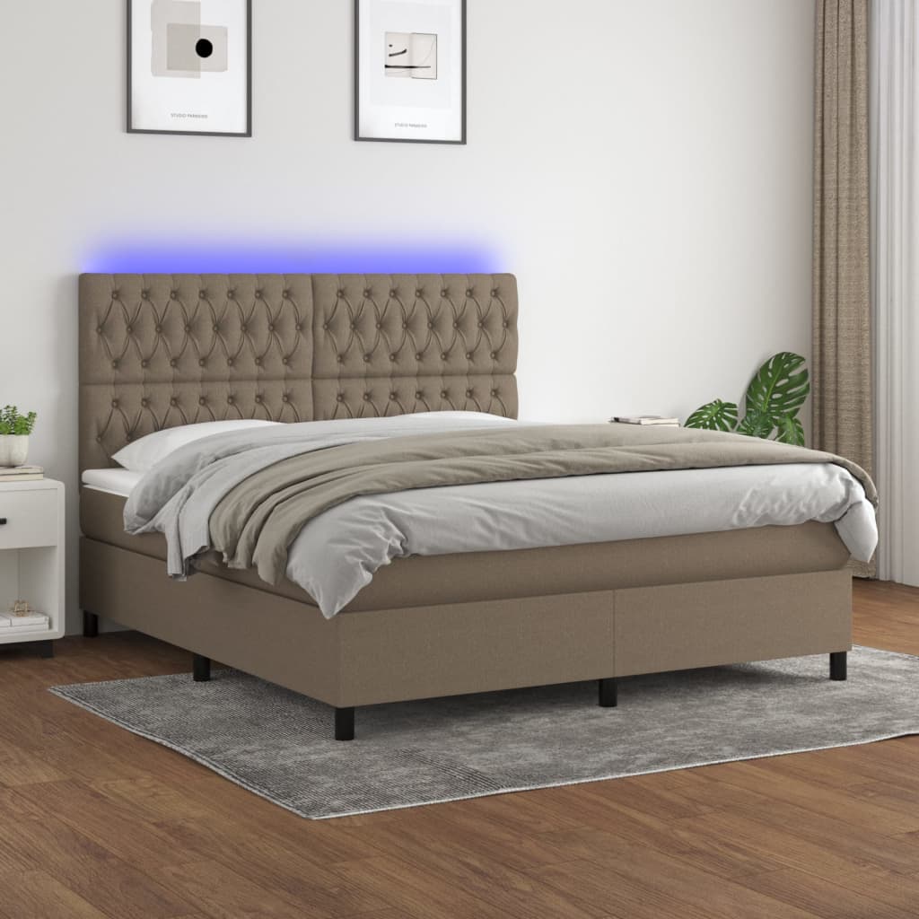 Sommier à lattes de lit et matelas et LED Taupe 180x200cm Tissu