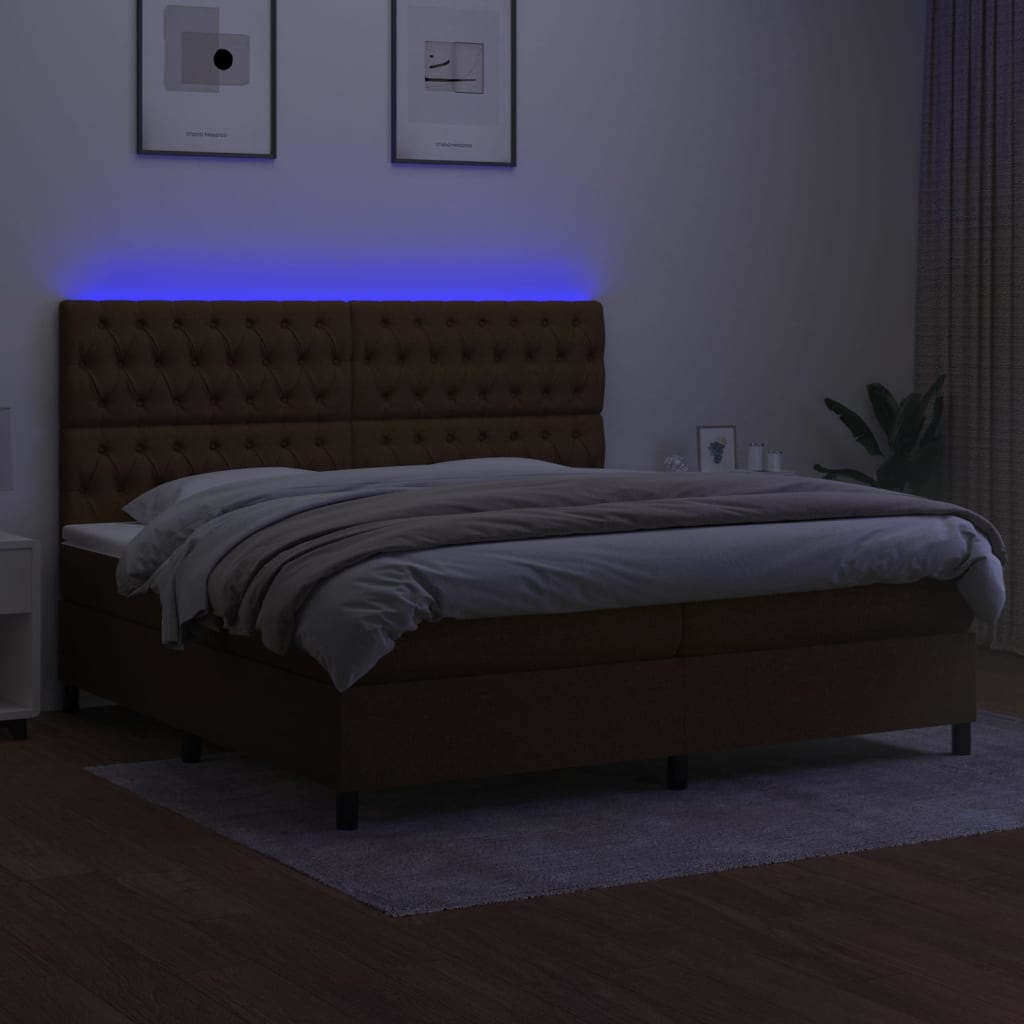 Sommier à lattes de lit matelas et LED Marron foncé 200x200 cm