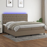 Sommier à lattes de lit et matelas et LED Taupe 200x200cm Tissu