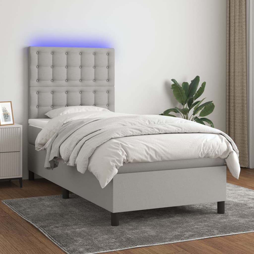 Sommier à lattes de lit avec matelas et LED Gris clair 90x190cm