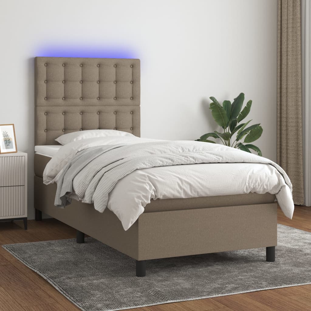 Sommier à lattes de lit et matelas et LED Taupe 90x200 cm Tissu