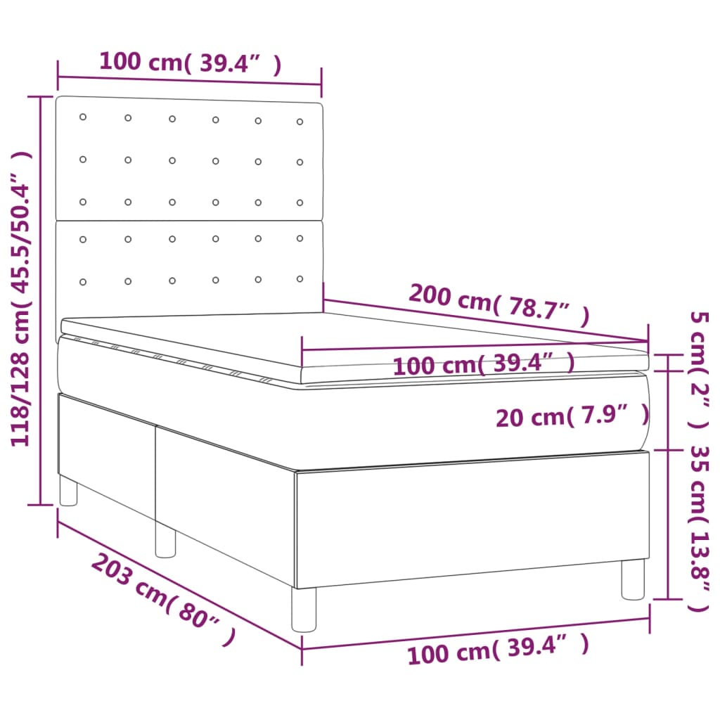 Sommier à lattes de lit et matelas et LED Bleu 100x200 cm Tissu