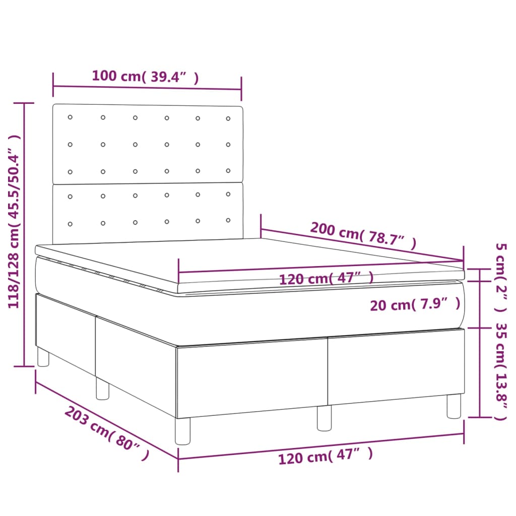 Sommier à lattes de lit avec matelas et LED Taupe 120x200 cm