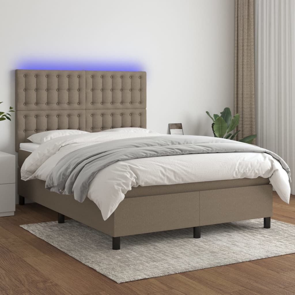 Sommier à lattes de lit et matelas et LED Taupe 140x200cm Tissu