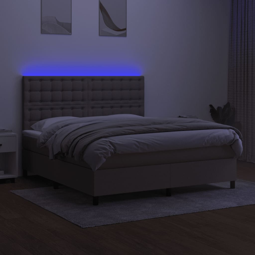 Sommier à lattes de lit et matelas et LED Taupe 160x200cm Tissu