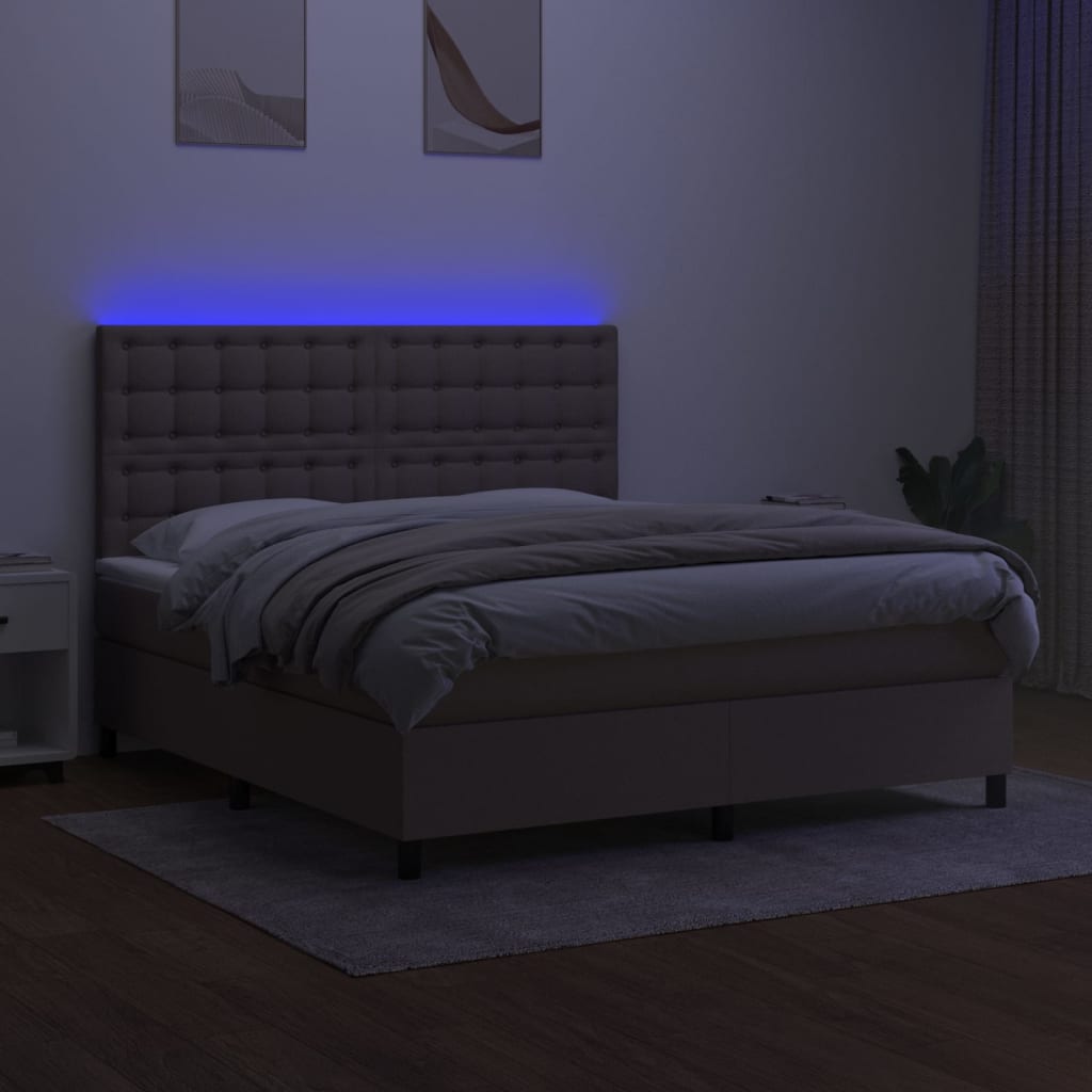 Sommier à lattes de lit et matelas et LED Taupe 180x200cm Tissu