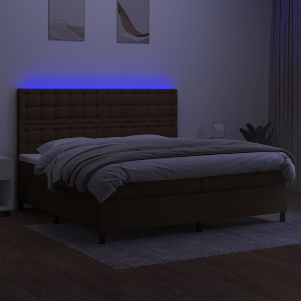 Sommier à lattes de lit matelas et LED Marron foncé 200x200 cm