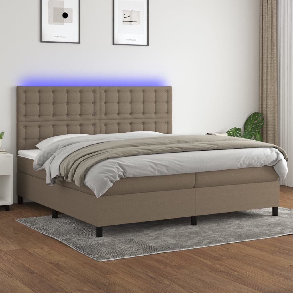 Sommier à lattes de lit et matelas et LED Taupe 200x200cm Tissu