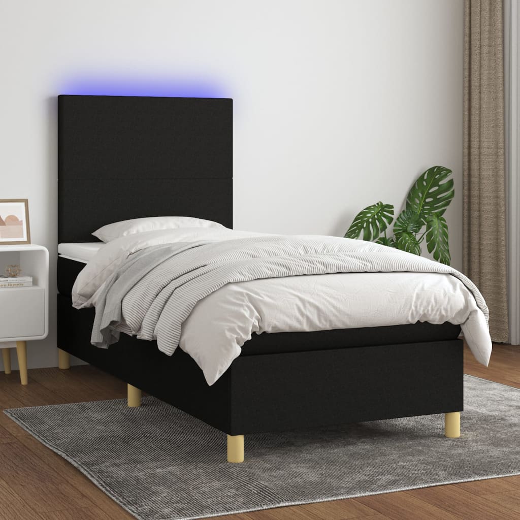 Sommier à lattes de lit avec matelas et LED Noir 80x200cm Tissu