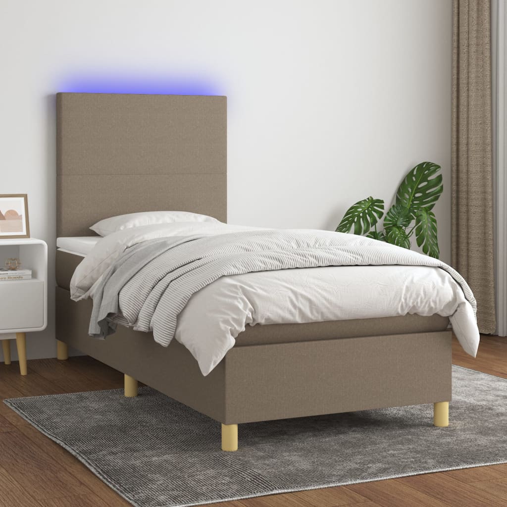 Sommier à lattes de lit et matelas et LED Taupe 80x200cm Tissu