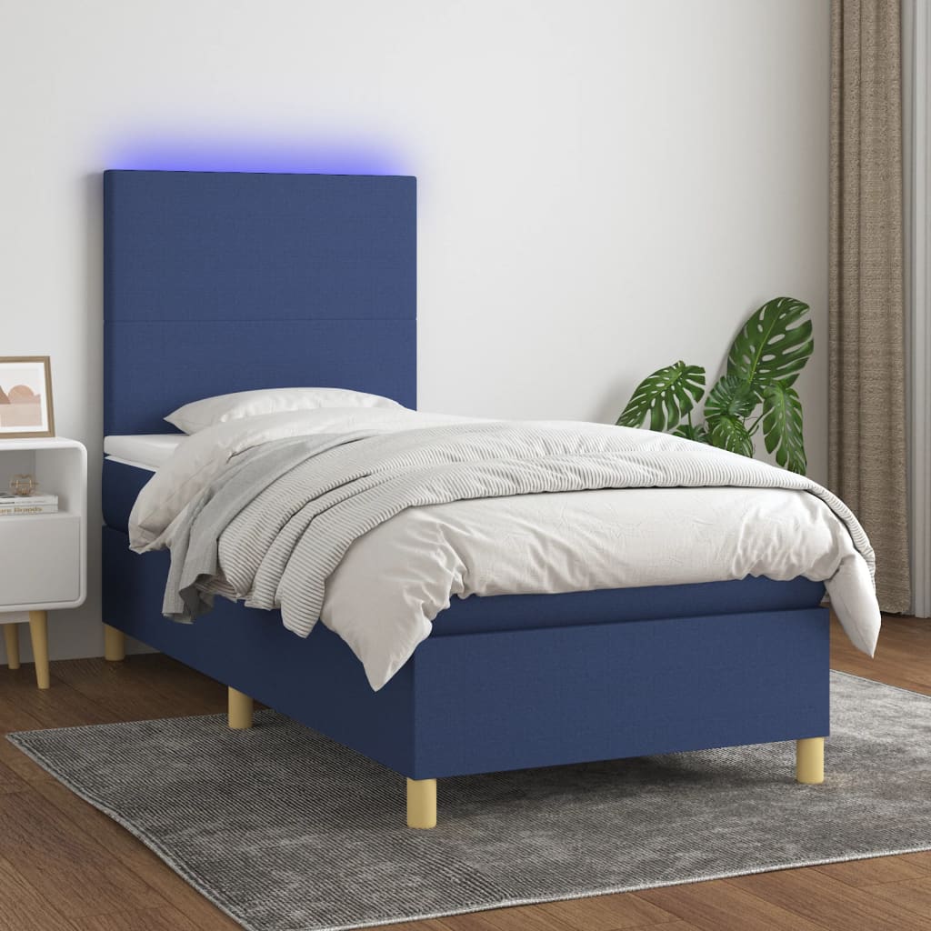 Sommier à lattes de lit avec matelas et LED Bleu 80x200cm Tissu