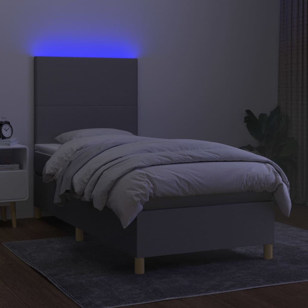 Sommier à lattes de lit avec matelas et LED Gris clair 90x190cm