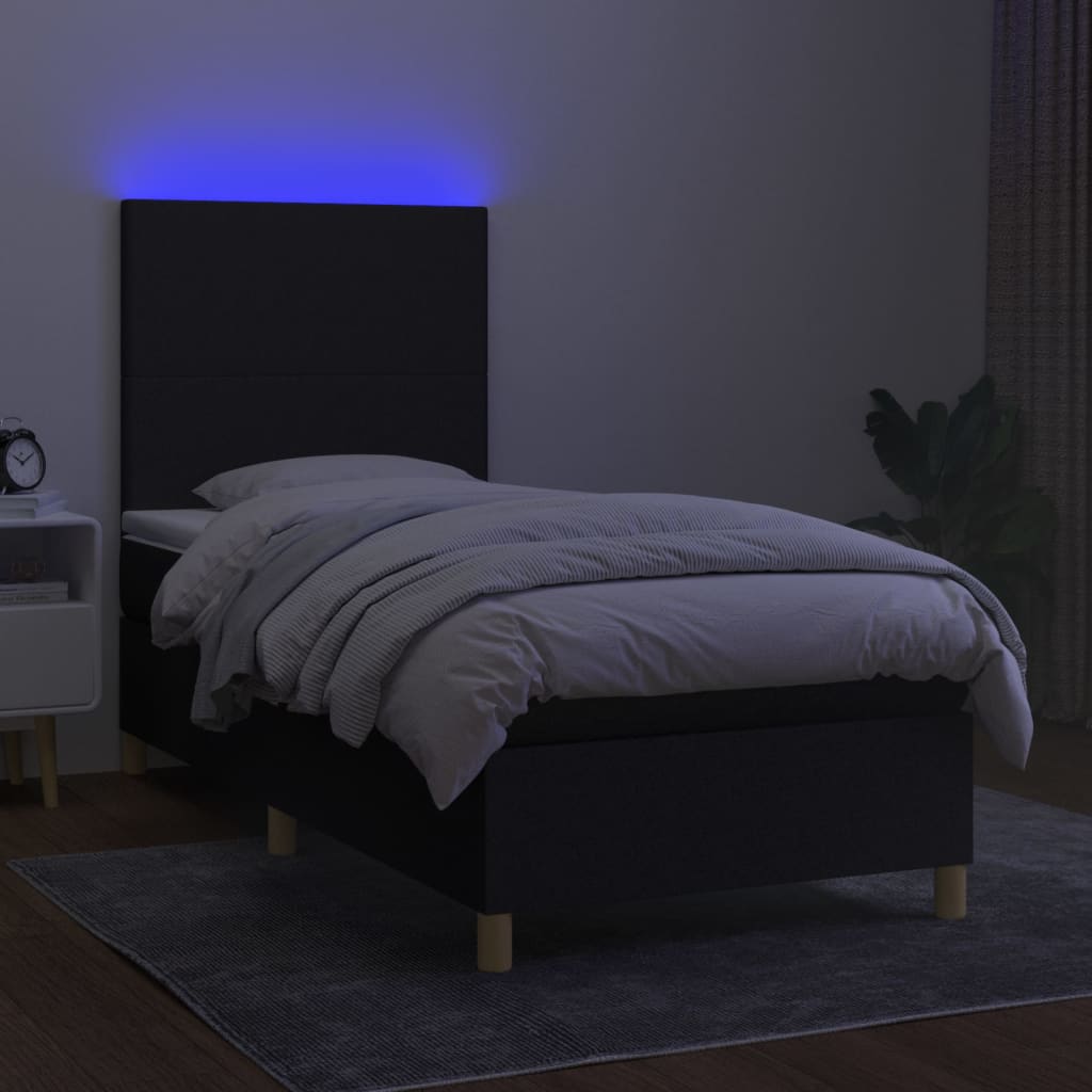 Sommier à lattes de lit avec matelas et LED Noir 90x190cm Tissu