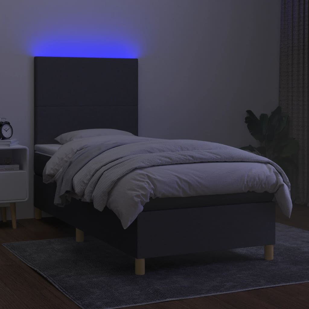 Sommier à lattes de lit avec matelas et LED Gris foncé 90x200cm