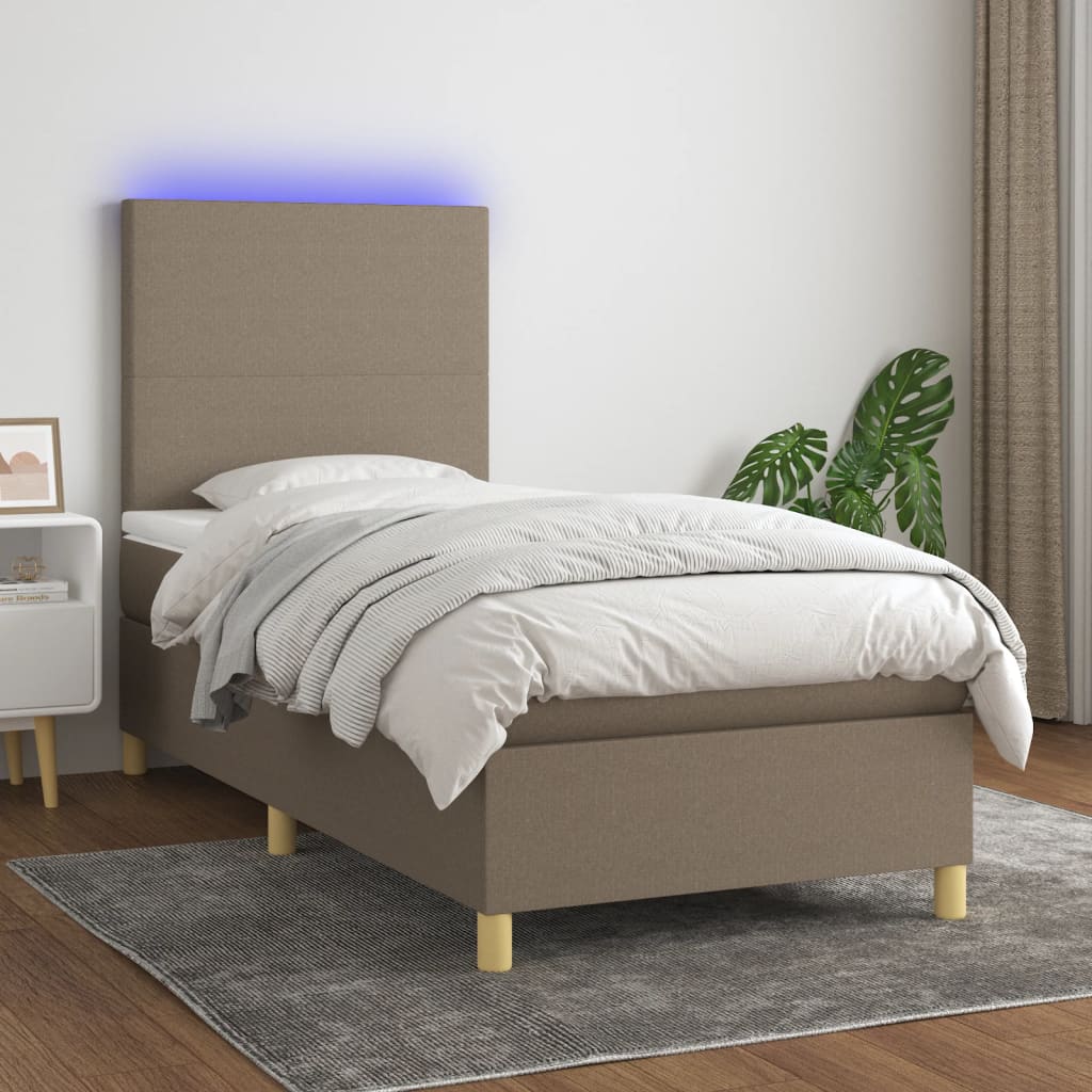 Sommier à lattes de lit et matelas et LED Taupe 90x200 cm Tissu