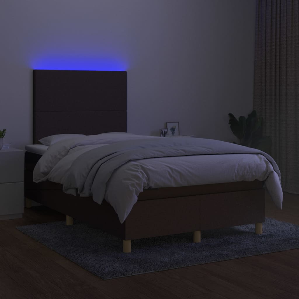 Sommier à lattes de lit matelas et LED Marron foncé 120x200 cm