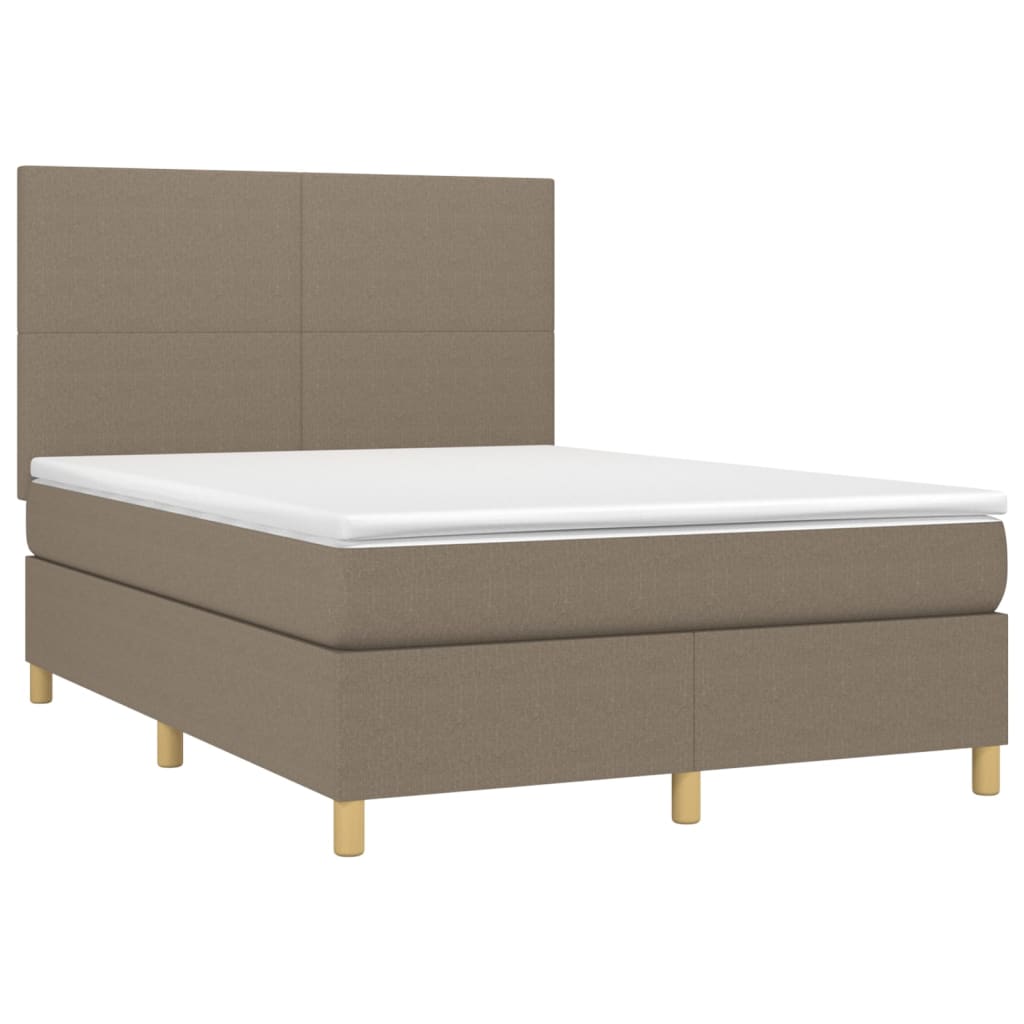 Sommier à lattes de lit et matelas et LED Taupe 140x200cm Tissu