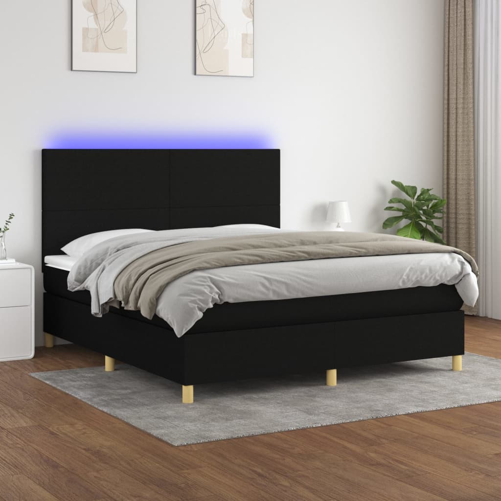 Sommier à lattes de lit et matelas et LED Noir 160x200 cm Tissu