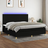 Sommier à lattes de lit et matelas et LED Noir 200x200 cm Tissu