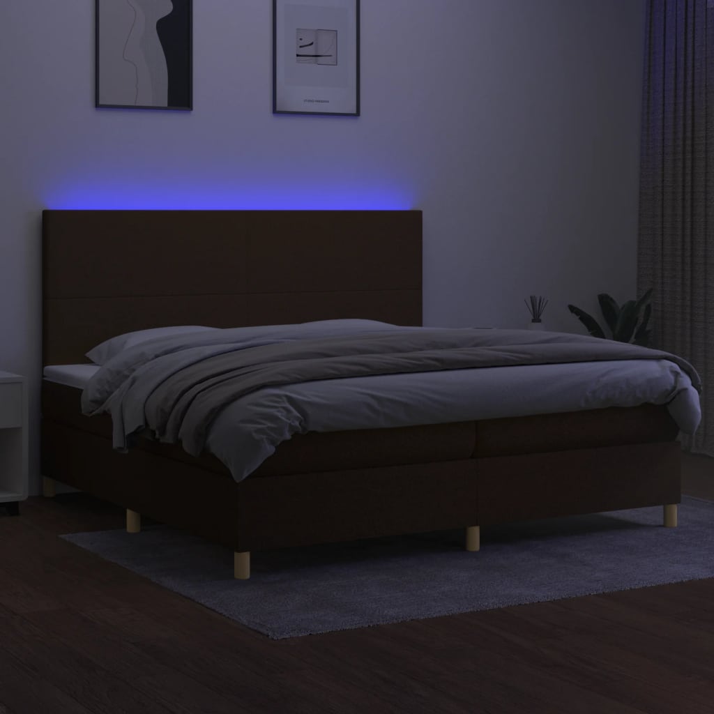 Sommier à lattes de lit matelas et LED Marron foncé 200x200 cm