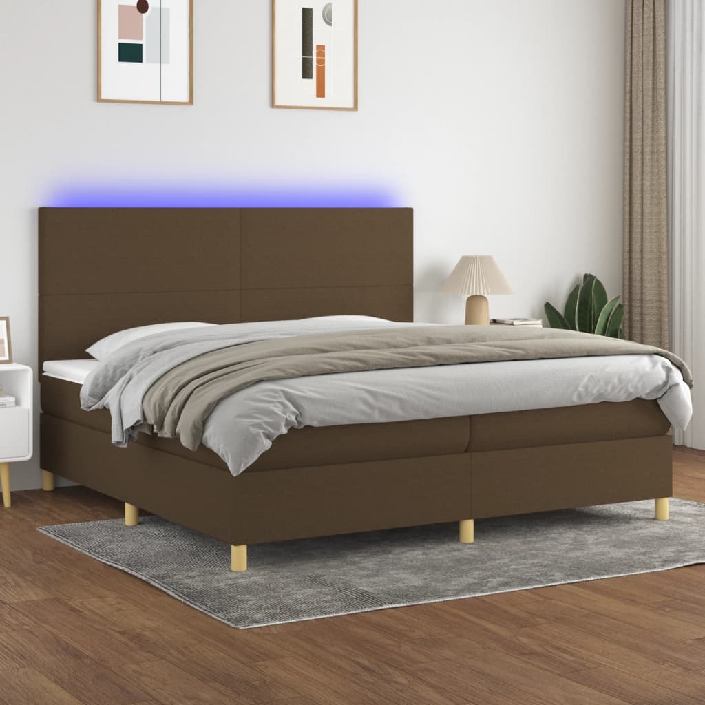 Sommier à lattes de lit matelas et LED Marron foncé 200x200 cm