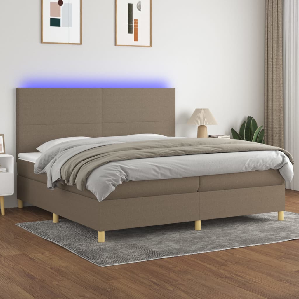 Sommier à lattes de lit et matelas et LED Taupe 200x200cm Tissu