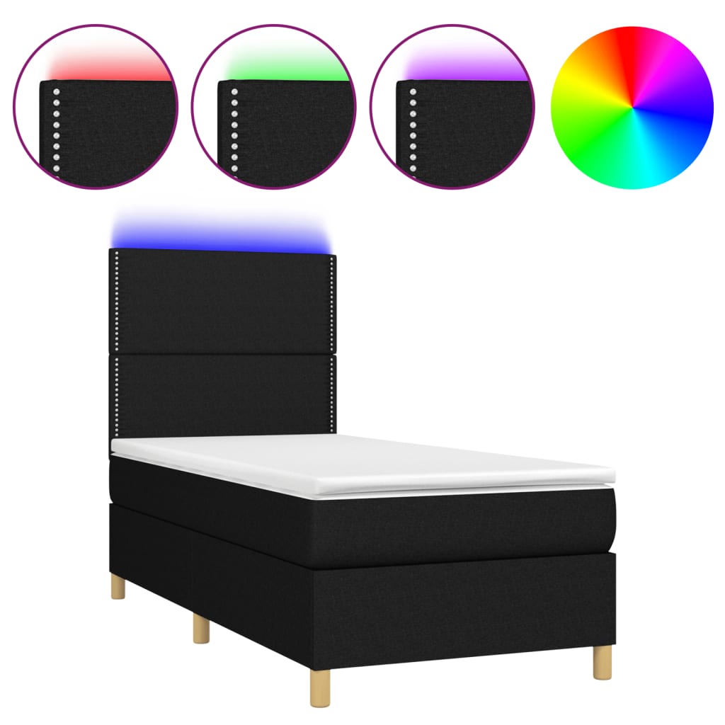 Sommier à lattes de lit avec matelas et LED Noir 80x200cm Tissu