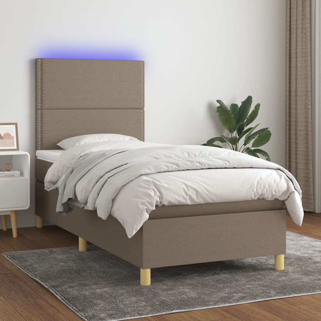 Sommier à lattes de lit et matelas et LED Taupe 80x200cm Tissu