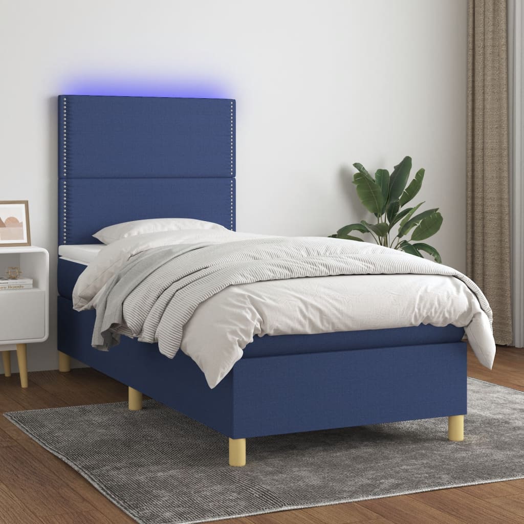 Sommier à lattes de lit avec matelas et LED Bleu 80x200cm Tissu