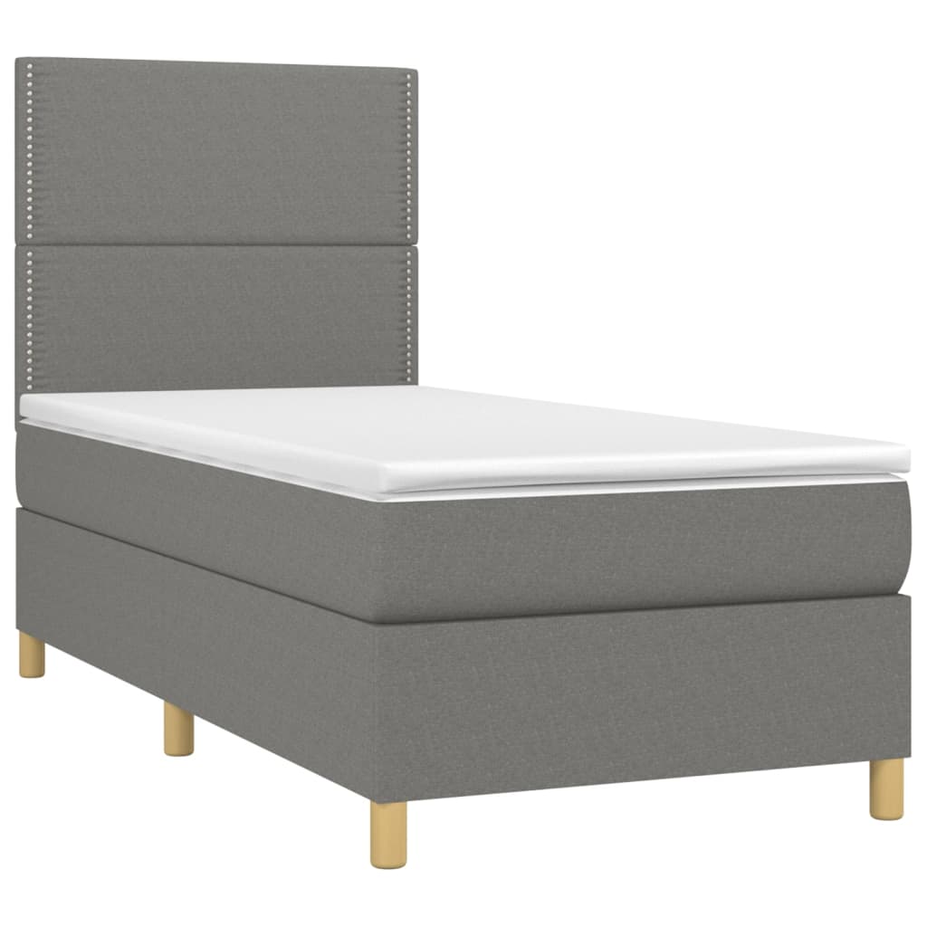 Sommier à lattes de lit avec matelas et LED Gris foncé 90x190cm