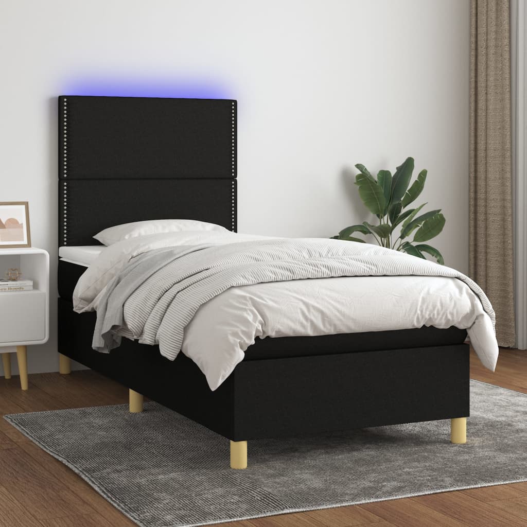 Sommier à lattes de lit avec matelas et LED Noir 90x190cm Tissu