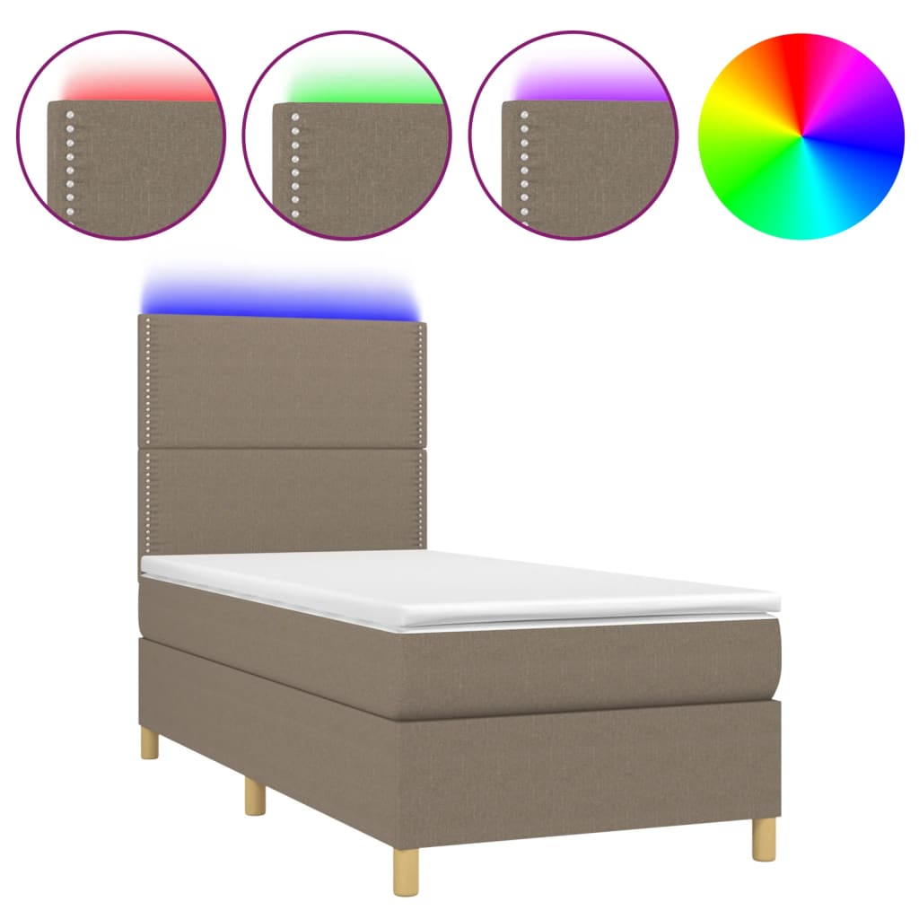 Sommier à lattes de lit et matelas et LED Taupe 90x190 cm Tissu