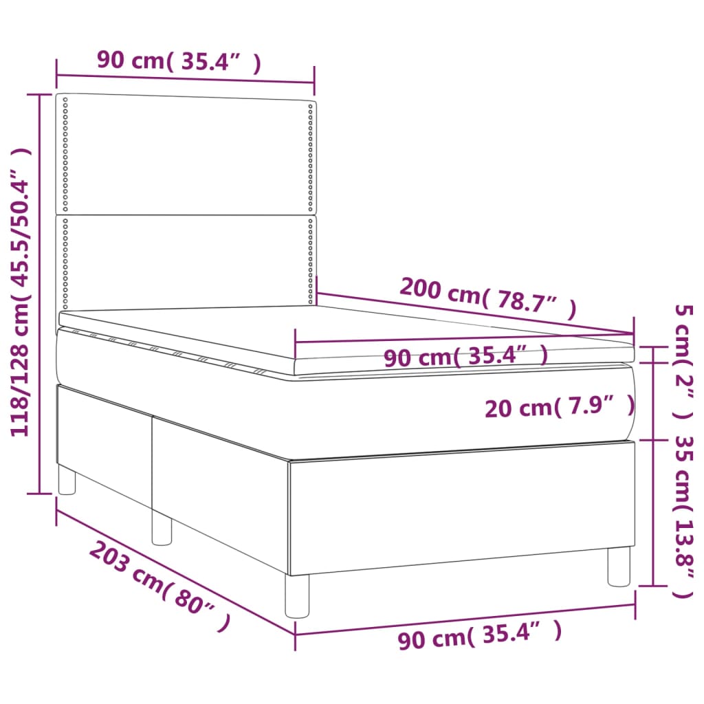 Sommier à lattes de lit et matelas et LED Taupe 90x200 cm Tissu