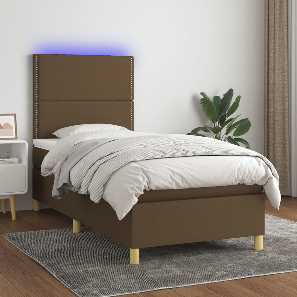 Sommier à lattes de lit matelas et LED Marron foncé 100x200cm