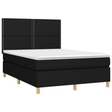 Sommier à lattes de lit et matelas et LED Noir 140x190 cm Tissu