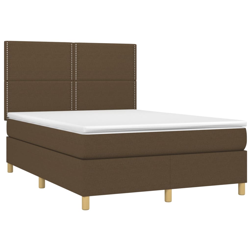 Sommier à lattes de lit matelas et LED Marron foncé 140x190 cm